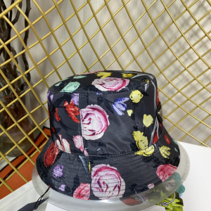 Replica Womens Hats Prada Black Nylon Bucket Hat with Flowers A190PP180 AA188026