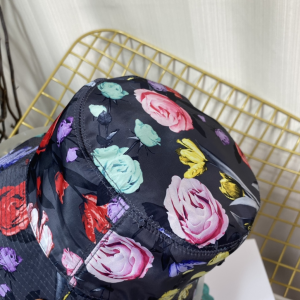 Replica Womens Hats Prada Black Nylon Bucket Hat with Flowers A190PP180 AA188026