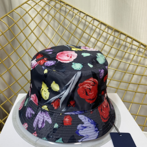 Replica Womens Hats Prada Black Nylon Bucket Hat with Flowers A190PP180 AA188026