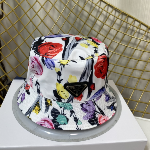 Prada White Cotton Bucket Hat Flowers 