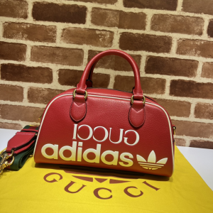 Adidas x Gucci Mini Duffle Bag Red Leather Gucci Adidas Trefoil Print Adidas x Gucci Mini Duffle Bag Red Leather Gucci Adidas Trefoil Print