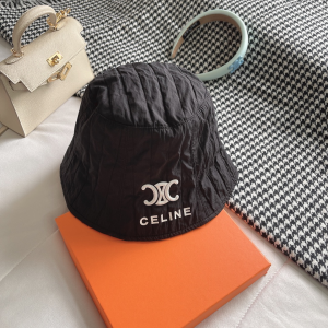 Celine Triomphe Black Cotton Bucket Hat 