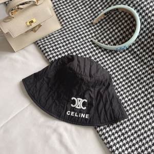 Replica Womens Hats Celine Triomphe Black Cotton Bucket Hat A190PP180 AA188401