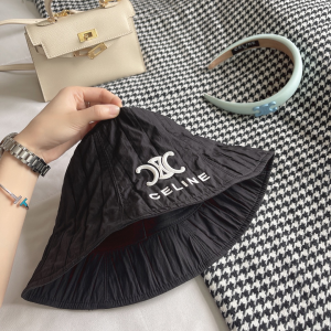 Replica Womens Hats Celine Triomphe Black Cotton Bucket Hat A190PP180 AA188401