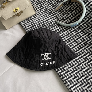 Replica Womens Hats Celine Triomphe Black Cotton Bucket Hat A190PP180 AA188401