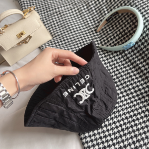 Replica Womens Hats Celine Triomphe Black Cotton Bucket Hat A190PP180 AA188401