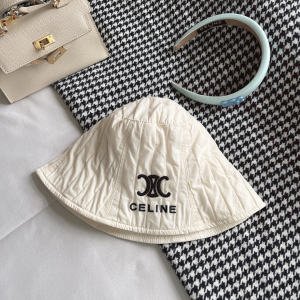 Replica Womens Hats Celine Triomphe White Cotton Bucket Hat A190PP180 AA188402