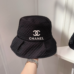 Chanel CC Logo Black Cotton Bucket Hat 