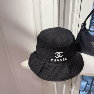 Replica Womens Hats Chanel CC Logo Black Cotton Bucket Hat A190PP180 AA188400