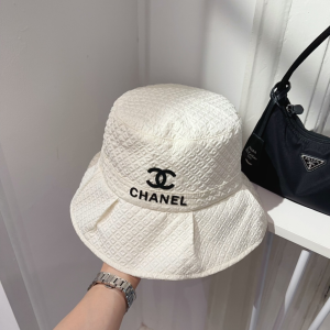 Chanel CC Logo White Cotton Bucket Hat 
