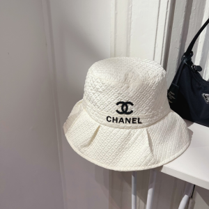 Replica Womens Hats Chanel CC Logo White Cotton Bucket Hat A190PP180 AA188399