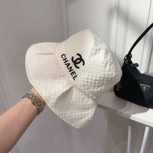 Replica Womens Hats Chanel CC Logo White Cotton Bucket Hat A190PP180 AA188399