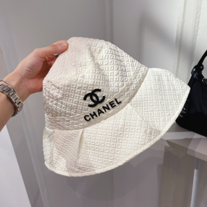 Replica Womens Hats Chanel CC Logo White Cotton Bucket Hat A190PP180 AA188399