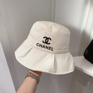 Replica Womens Hats Chanel CC Logo White Cotton Bucket Hat A190PP180 AA188399