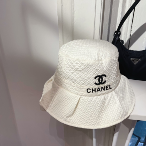 Replica Womens Hats Chanel CC Logo White Cotton Bucket Hat A190PP180 AA188399