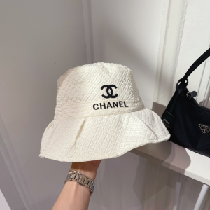 Replica Womens Hats Chanel CC Logo White Cotton Bucket Hat A190PP180 AA188399