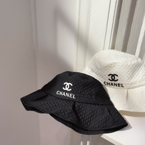 Replica Womens Hats Chanel CC Logo White Cotton Bucket Hat A190PP180 AA188399