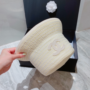 Replica Womens Hats Chanel White CC Logo Raffia Bucket Hat A190PP180 AA188393