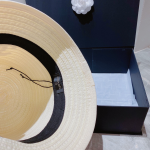 Replica Womens Hats Chanel White CC Logo Raffia Bucket Hat A190PP180 AA188393