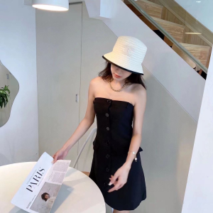 Replica Womens Hats Chanel White CC Logo Raffia Bucket Hat A190PP180 AA188393