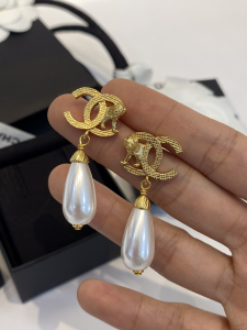 Chanel Gold CC Lion Pearl Drop Earrings 
