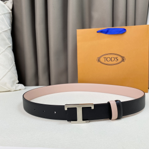 Tods Timeless T Reversible Black Pink Leather Belt 30MM Tods Timeless T Reversible Black Pink Leather Belt 30MM