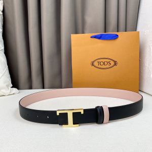 Tods Timeless T Reversible Black Pink Leather Belt 30MM Tods Timeless T Reversible Black Pink Leather Belt 30MM