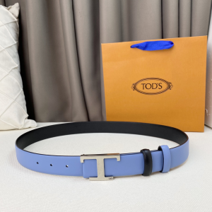 Tods Timeless T Reversible Blue Black Leather Belt 30MM Tods Timeless T Reversible Blue Black Leather Belt 30MM