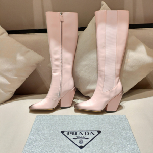 Prada Pink Leather Knee High Boot 85MM 