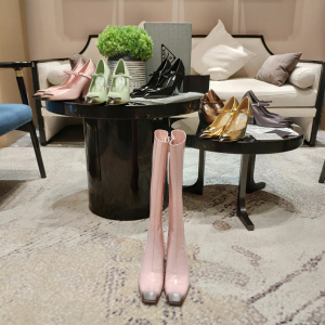 Replica Womens Shoes Prada Pink Leather Knee High Boot 85MM 35 To 41 A38PP880 AA188412