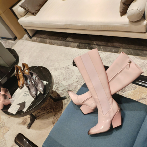 Replica Womens Shoes Prada Pink Leather Knee High Boot 85MM 35 To 41 A38PP880 AA188412