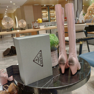 Replica Womens Shoes Prada Pink Leather Knee High Boot 85MM 35 To 41 A38PP880 AA188412