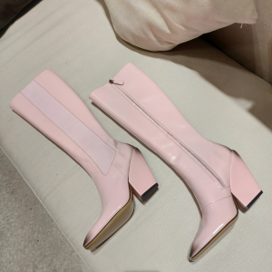 Replica Womens Shoes Prada Pink Leather Knee High Boot 85MM 35 To 41 A38PP880 AA188412