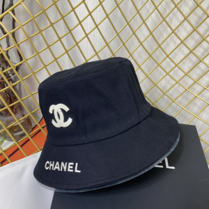 Replica Womens Hats Chanel CC Logo Black Cotton Bucket Cap Hat A190PP180 AA188776