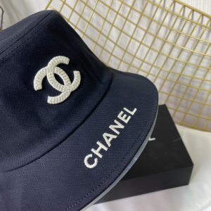 Replica Womens Hats Chanel CC Logo Black Cotton Bucket Cap Hat A190PP180 AA188776
