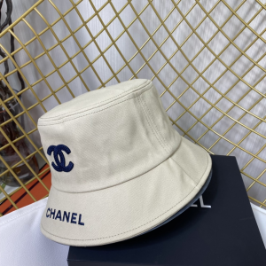 Replica Womens Hats Chanel CC Logo Off White Cotton Bucket Cap Hat A190PP180 AA188775