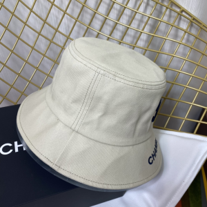 Replica Womens Hats Chanel CC Logo Off White Cotton Bucket Cap Hat A190PP180 AA188775