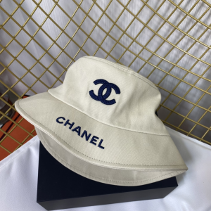 Replica Womens Hats Chanel CC Logo Off White Cotton Bucket Cap Hat A190PP180 AA188775