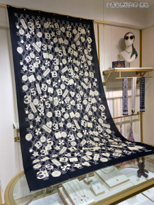 Chanel Black Cashmere Silk Scarf 