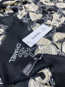 Replica Womens Scarf Chanel Black Cashmere Silk Scarf 110x200CM A151PP280 AA188878