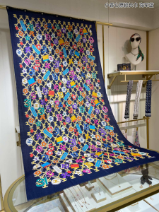 Chanel Navy Blue Cashmere Silk Scarf 