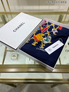 Replica Womens Scarf Chanel Navy Blue Cashmere Silk Scarf 110x200CM A151PP280 AA188876