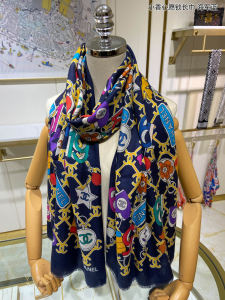 Replica Womens Scarf Chanel Navy Blue Cashmere Silk Scarf 110x200CM A151PP280 AA188876