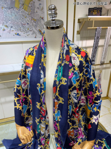 Replica Womens Scarf Chanel Navy Blue Cashmere Silk Scarf 110x200CM A151PP280 AA188876