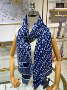 Replica Womens Scarf Dior Oblique Blue Cashmere Silk Scarf 70x200CM A151PP280 AA188870
