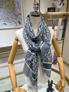 Replica Womens Scarf Dior Oblique Gray Cashmere Silk Scarf 70x200CM A151PP280 AA188868