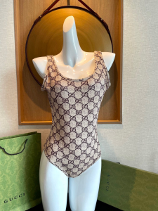 Gucci Beige GG Cotton One Piece Swimsuit Bikini 