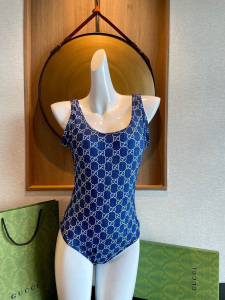 Gucci Blue GG Cotton One Piece Swimsuit Bikini 