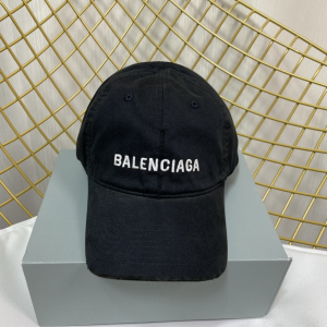 Balenciaga Black Cotton Baseball Cap Hat 