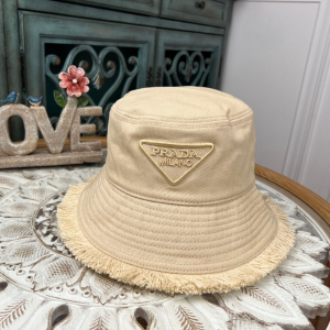 Prada Beige Cotton Drill Bucket Cap Hat 